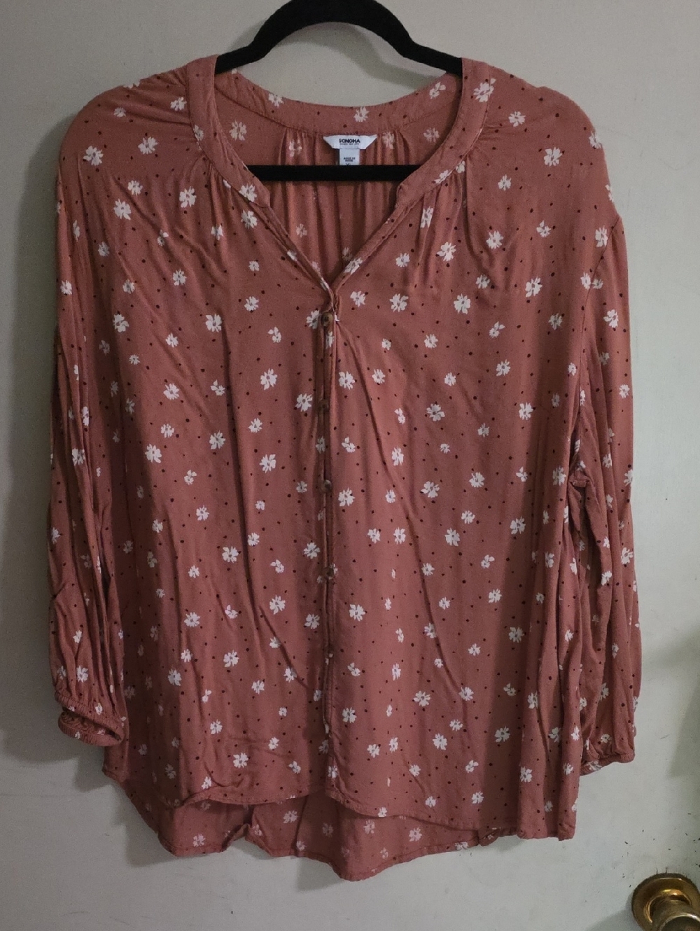 Sonoma Rose-Pink Floral Tie-Front Tunic